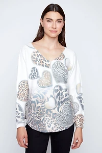 Dolman sleeve animal hearts print top
