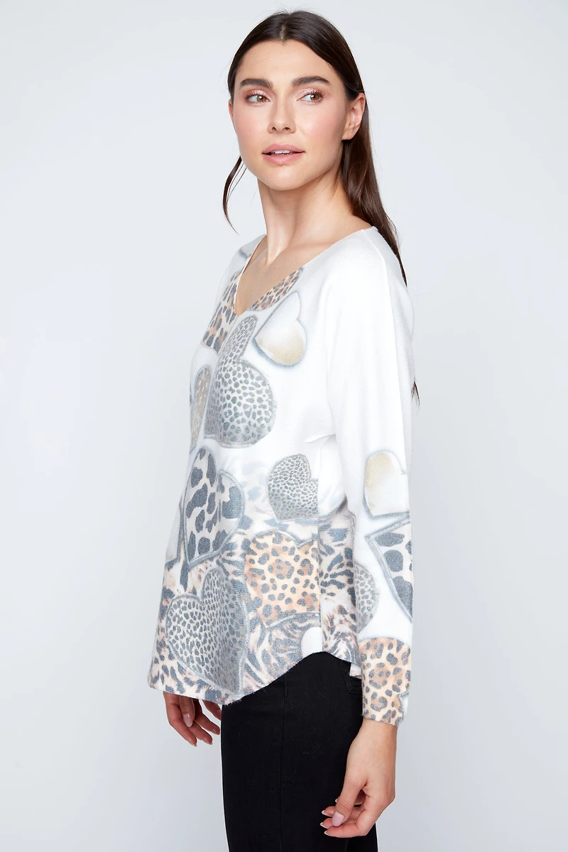 Dolman sleeve animal hearts print top