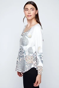 Dolman sleeve animal hearts print top