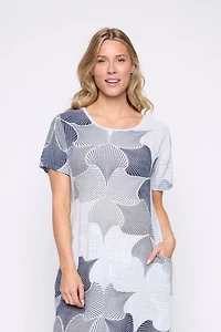 Abstract print cotton gauze dress with pockets