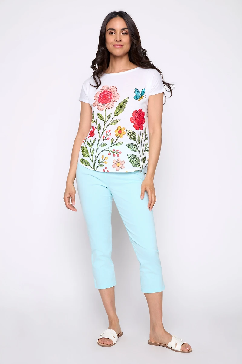 Embroidery flower print t-shirt