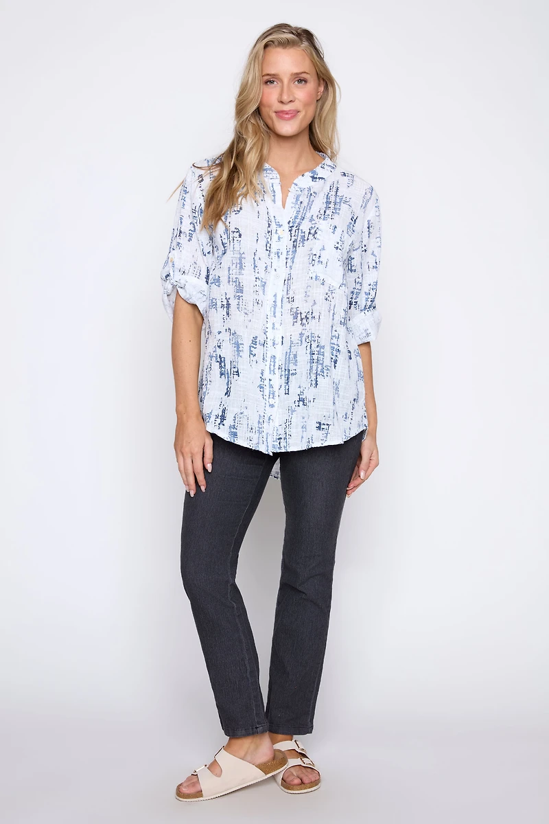 Abstract print cotton gauze blouse