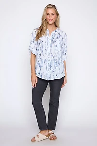 Abstract print cotton gauze blouse
