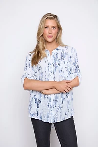 Abstract print cotton gauze blouse