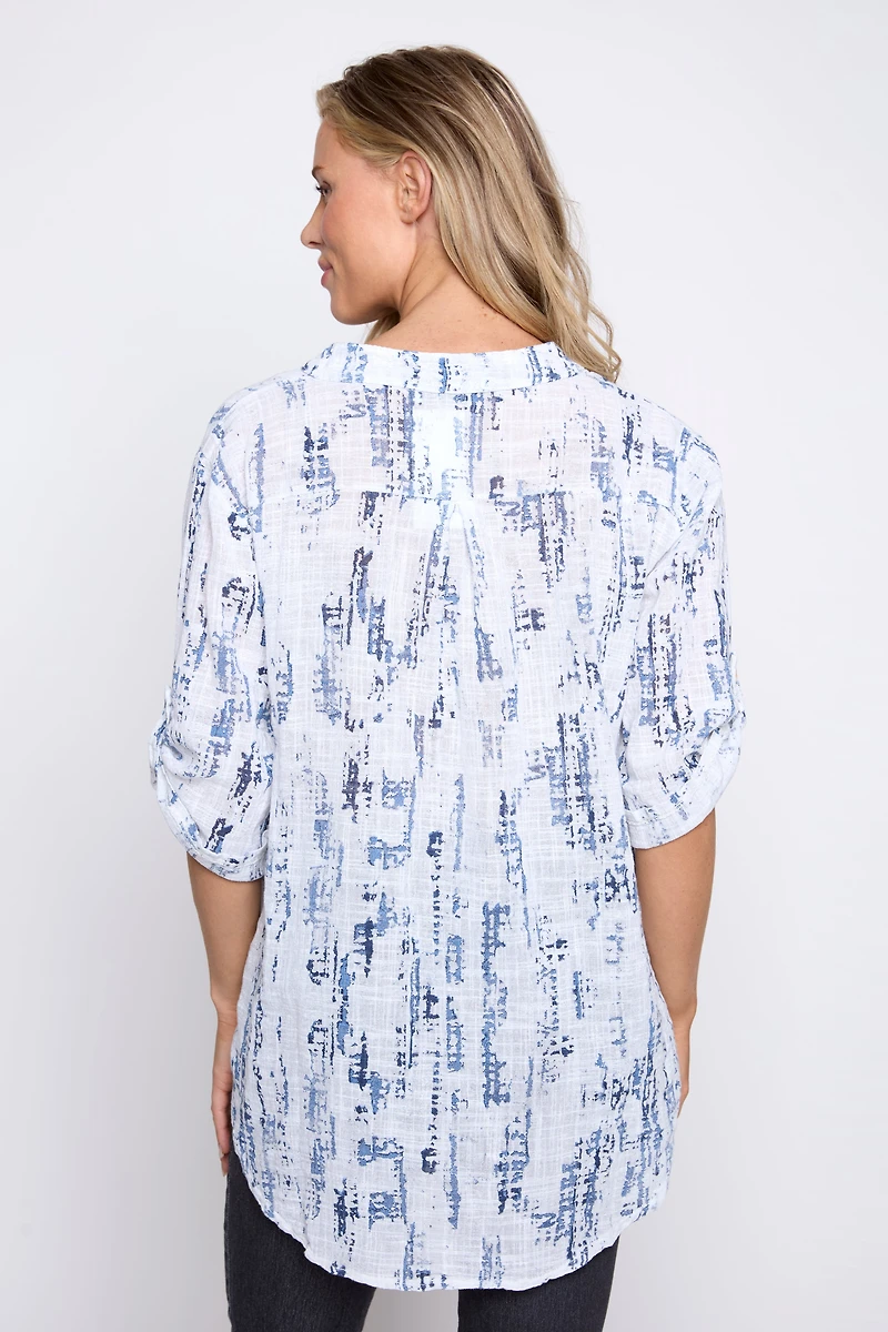 Abstract print cotton gauze blouse