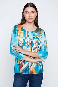 Art deco picasso ladies print knit top