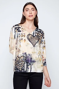 Wild hearts print knit sweater
