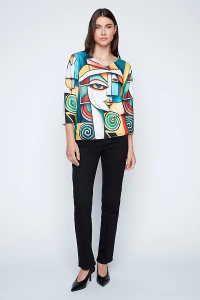 Avant garde face print knit top