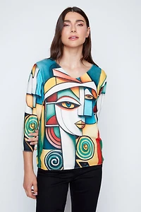 Avant garde face print knit top