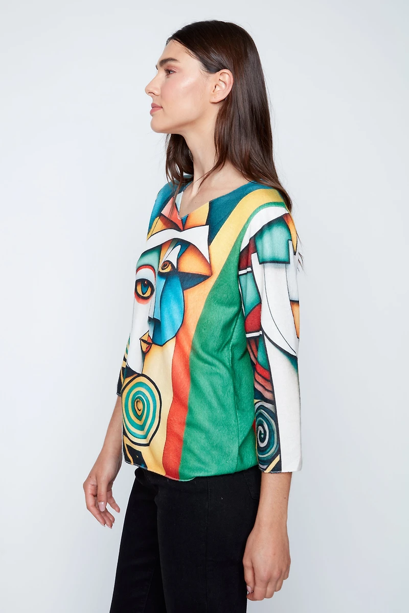 Avant garde face print knit top