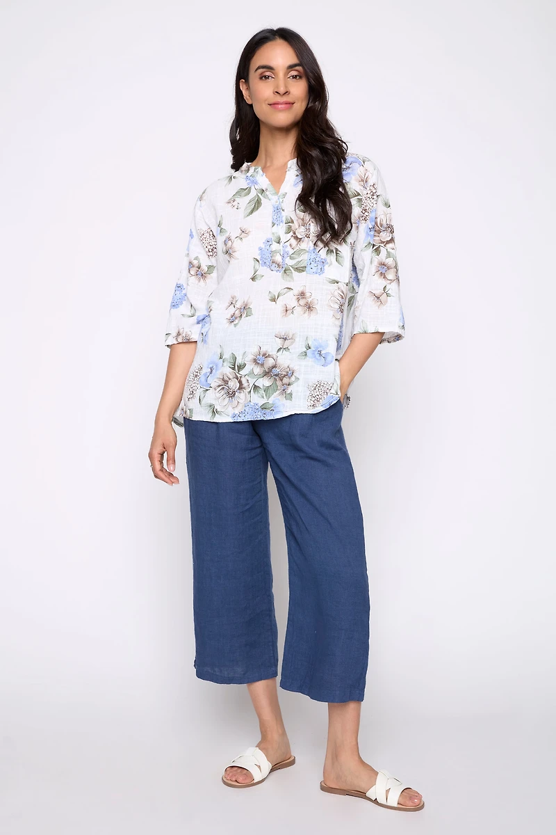 Floral print cotton gauze blouse