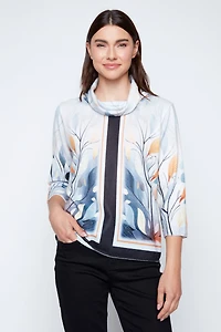 Leaves print cowl neck knit sweater