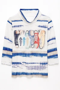 Horizontal stripe sneaker print sweater
