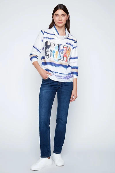 Horizontal stripe sneaker print sweater