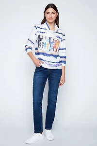 Horizontal stripe sneaker print sweater