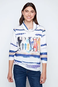 Horizontal stripe sneaker print sweater