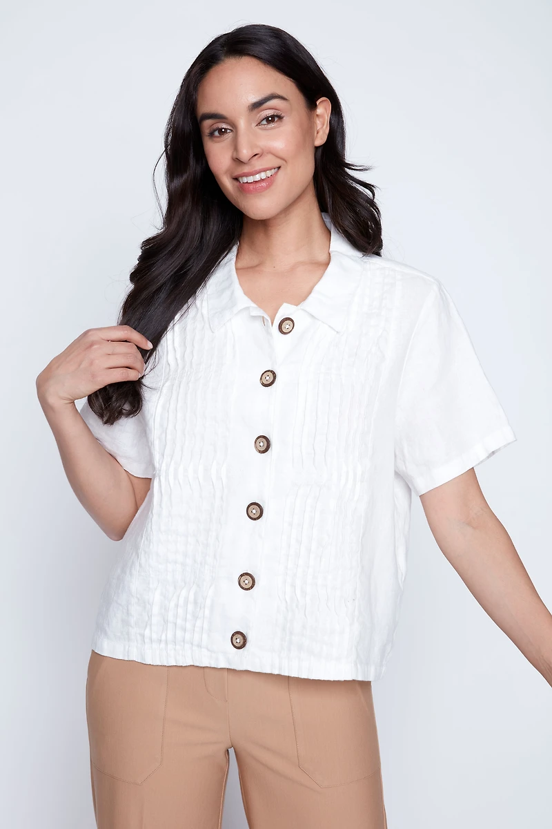 La blouse uni en mélange de coton et lin
