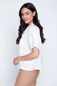 Cotton and linen blend solid blouse