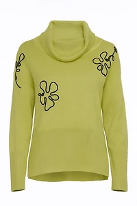 Cowl neck soutache flower sweater