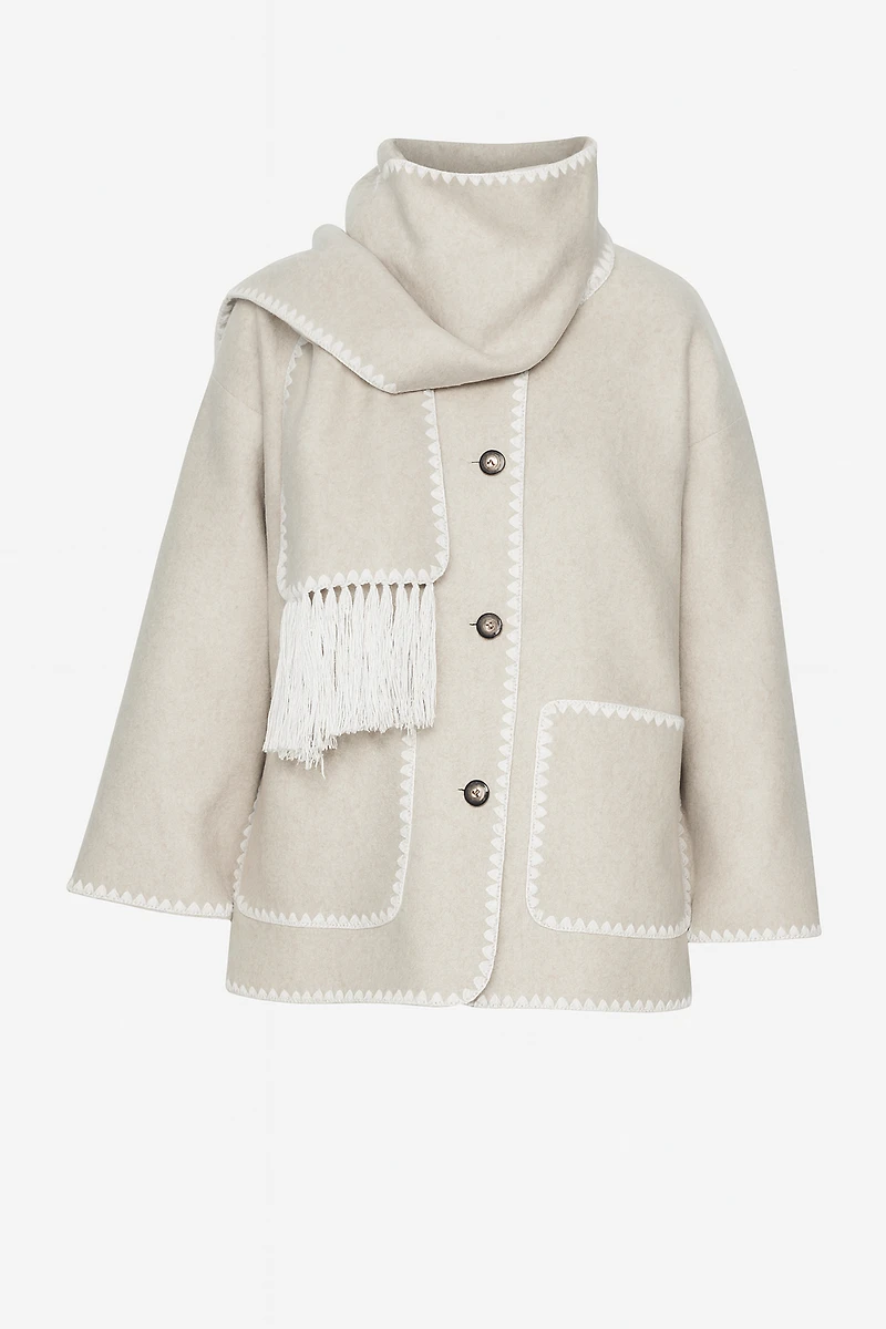 Button front coat with scarf
