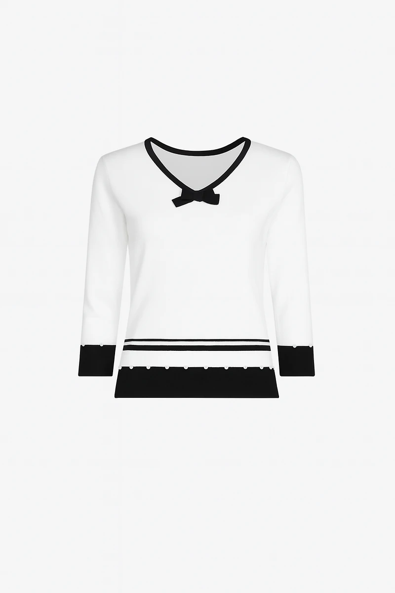 Contrast trim bow detail sweater