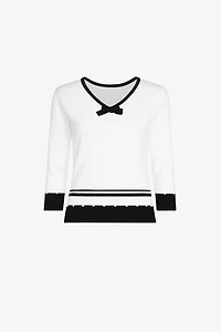 Contrast trim bow detail sweater