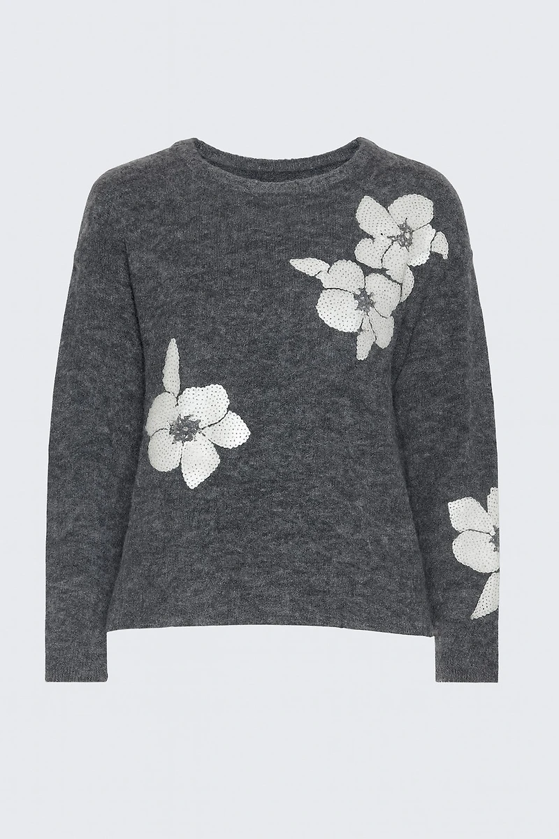 Sequin embroidery floral applique sweater