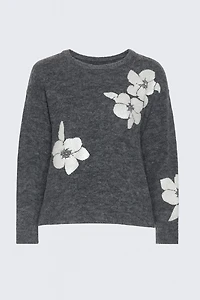 Sequin embroidery floral applique sweater