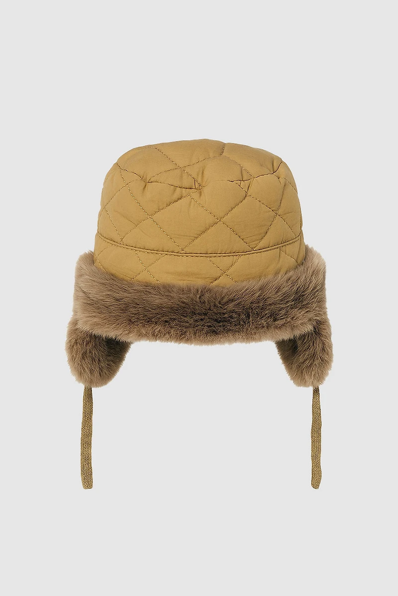 Diamond quilt faux fur lined hat
