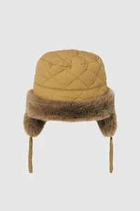 Diamond quilt faux fur lined hat