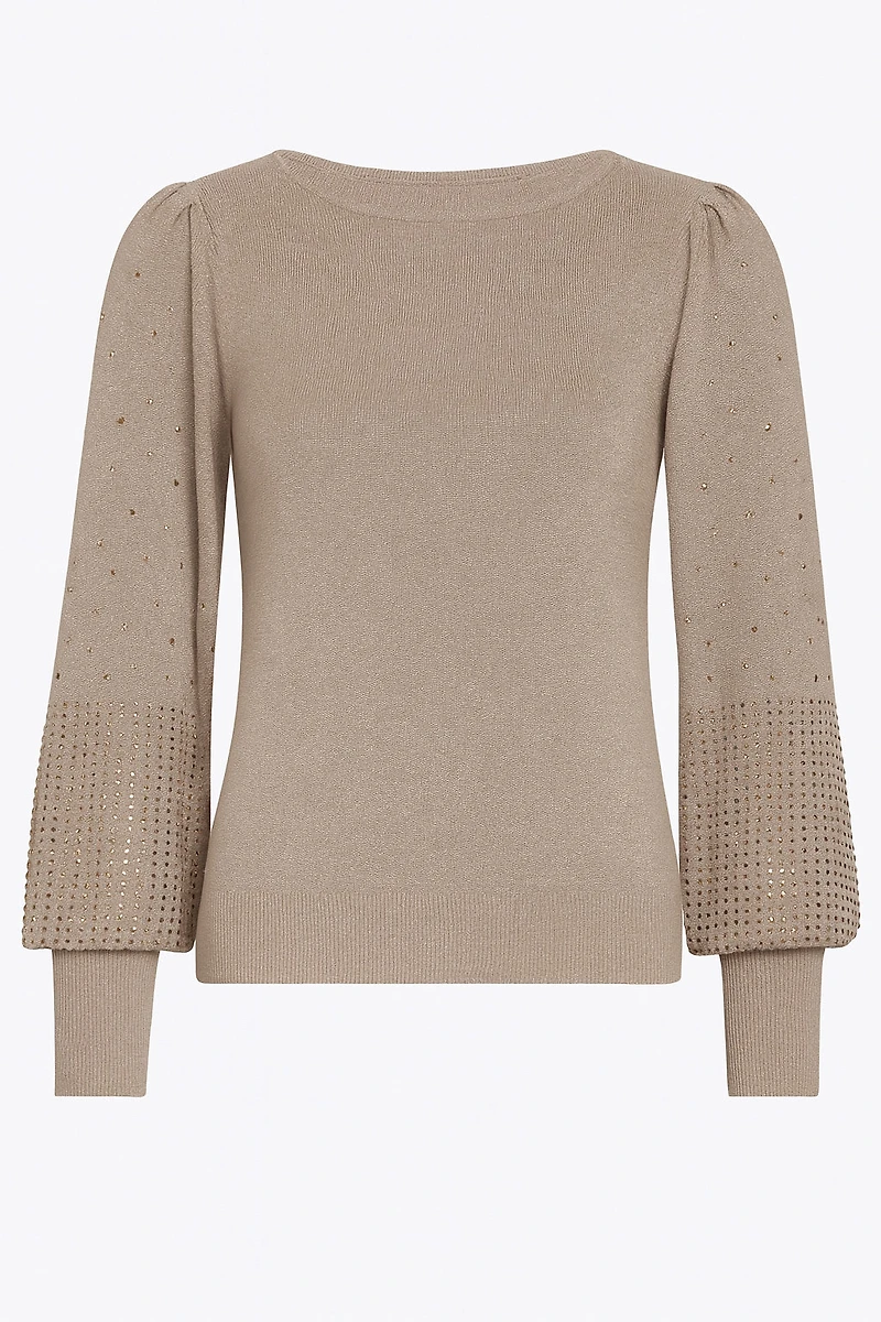 Boat neck puff sleeve sweater