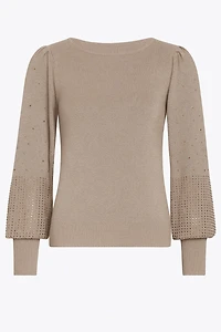Boat neck puff sleeve sweater