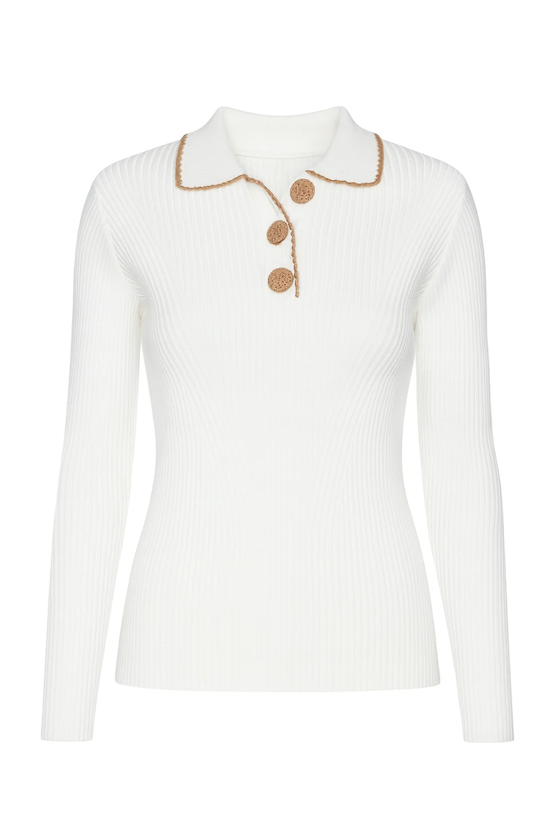 Rib knit three button sweater