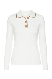 Rib knit three button sweater
