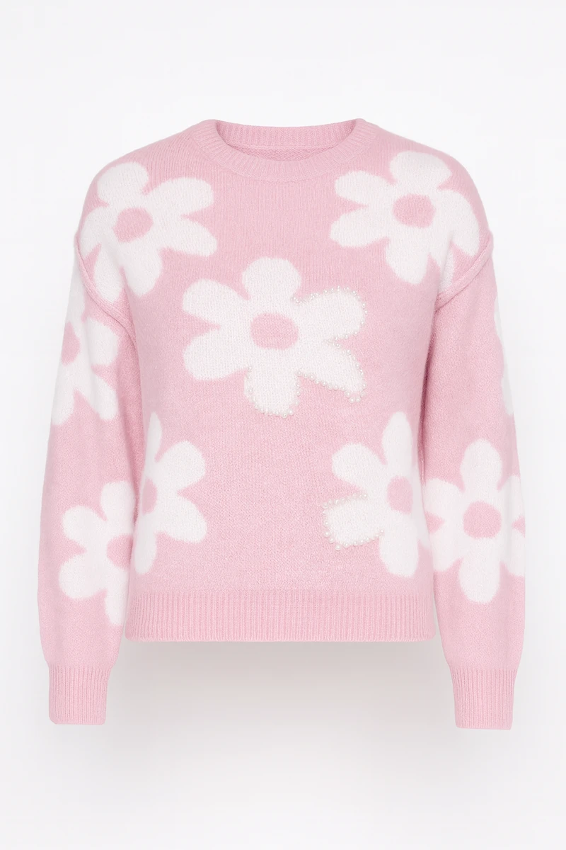 Le pull en laine mélangée avec détails de fleurs et perles