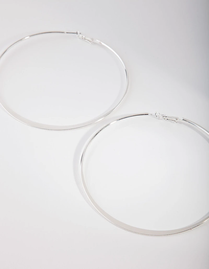 Silver Flat Edge Hoop Earrings
