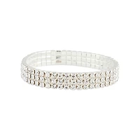 Silver Stretch Three Row Diamante Bracelet
