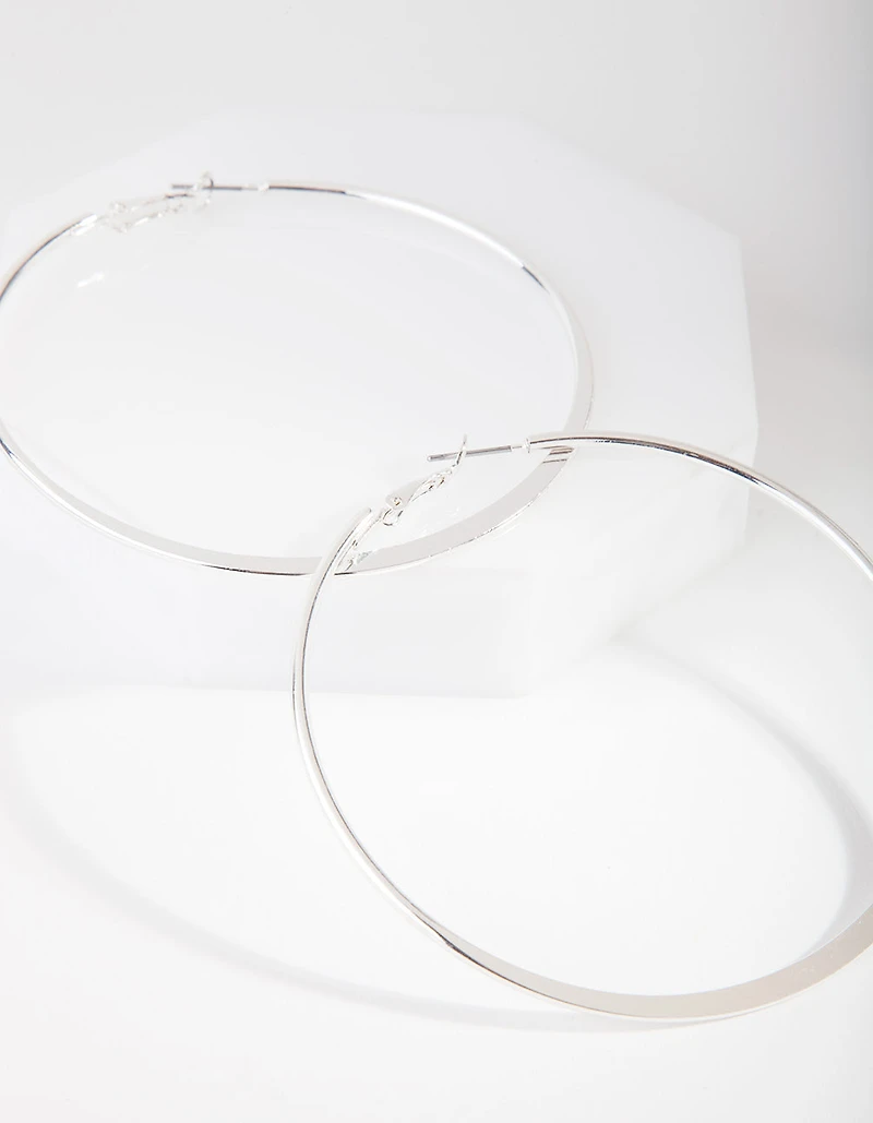 Silver Flat Edge 7cm Hoop Earrings