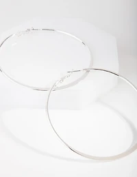 Silver Flat Edge 7cm Hoop Earrings