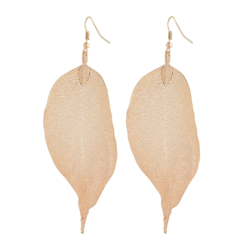 Gold Natural Leaf Earrings