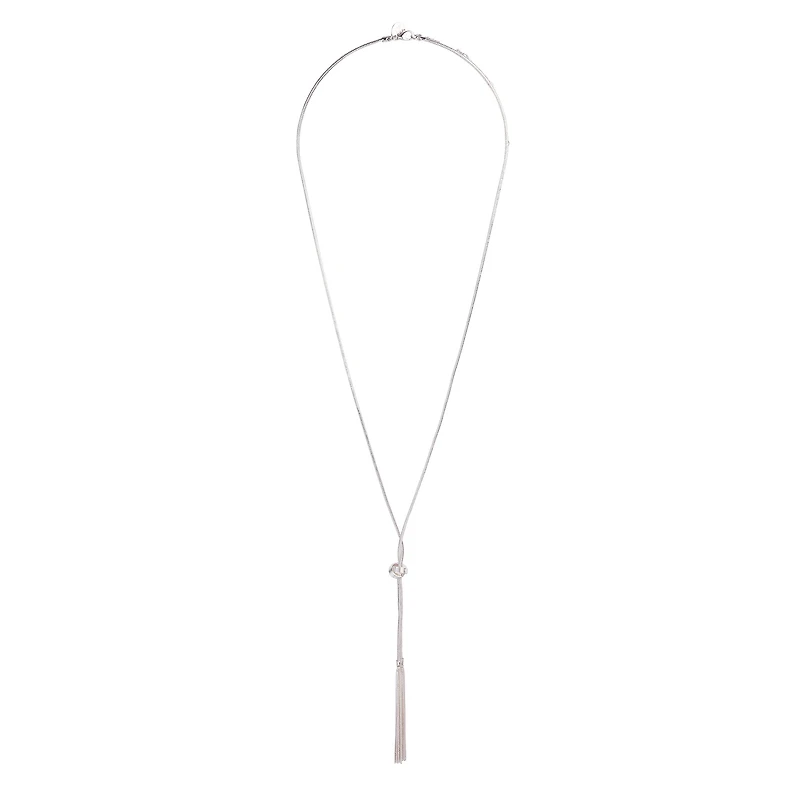 Silver Chain Tassel & Knotted Lariat Necklace