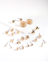 Gold Twist Disc Ball Earring 12-Pack