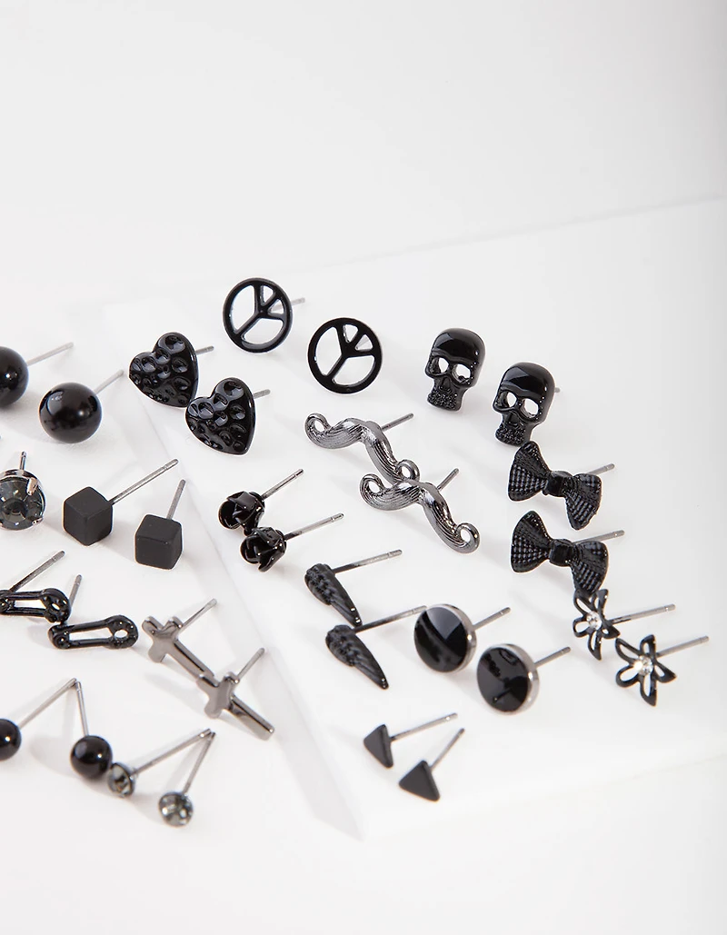 Black Mismatch Bowtie Earring 20-Pack