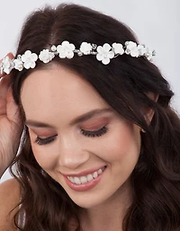 Bandeau Fleur Blanche Perle Halo