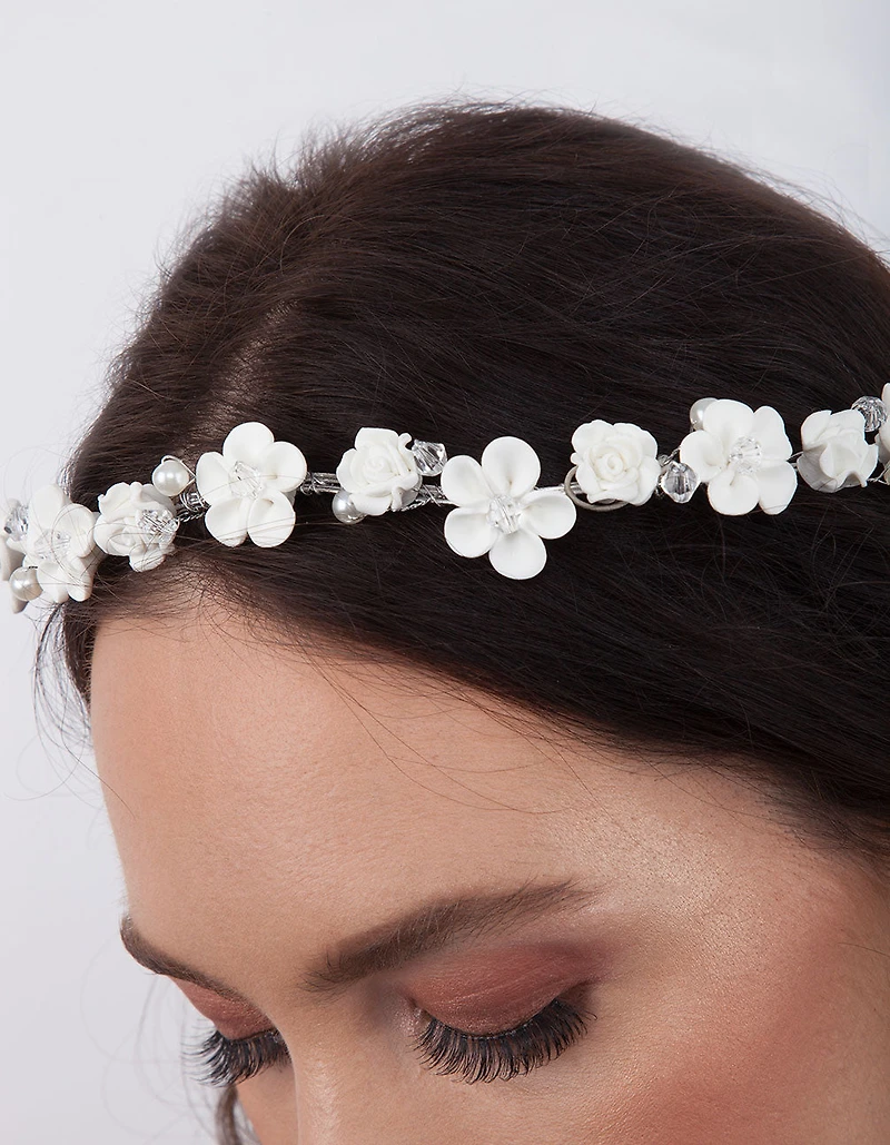 Bandeau Fleur Blanche Perle Halo