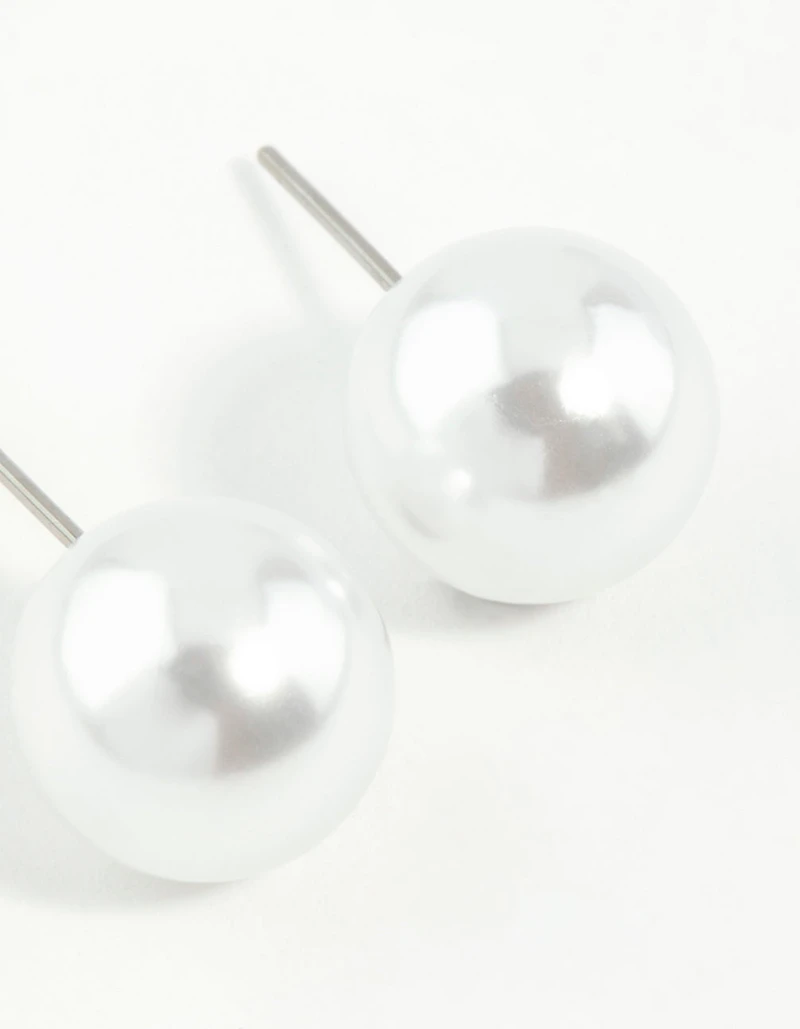 Silver Round Pearl Stud Earrings