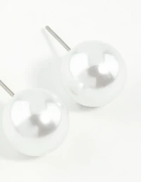 Silver Round Pearl Stud Earrings