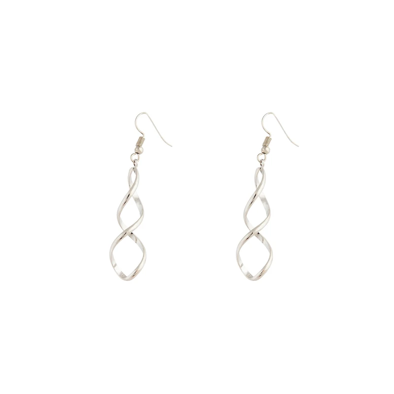 Silver Wave Drop Earrings