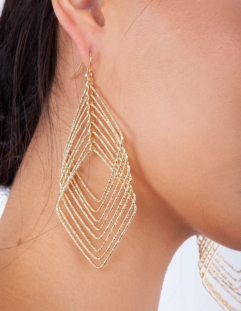 Gold Diamond Cut Drop Diamond Drop Earrings