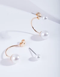 Faux Pearl Double Jacket Earrings